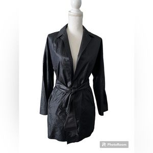 DUSAN Women's  black 100% SILK Belted minimalist timeless jacket Size  XS